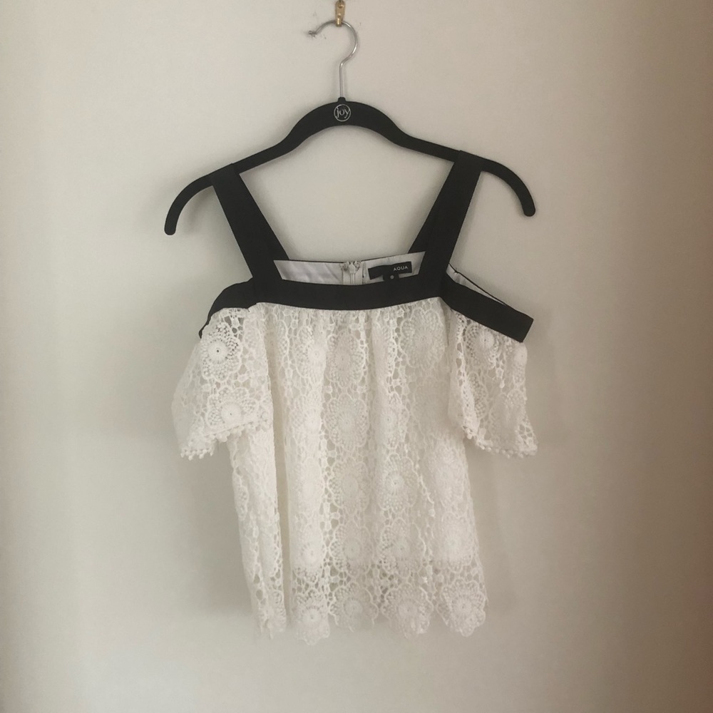 AQUA Off The Shoulder Top in White Lace - XS